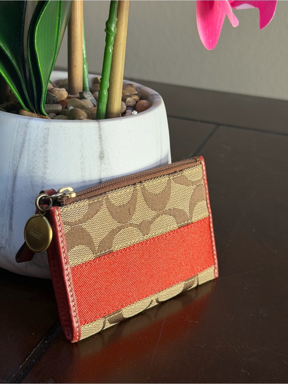Coach Legacy stripe card wallet, and zip pouch chain. With Coach tag